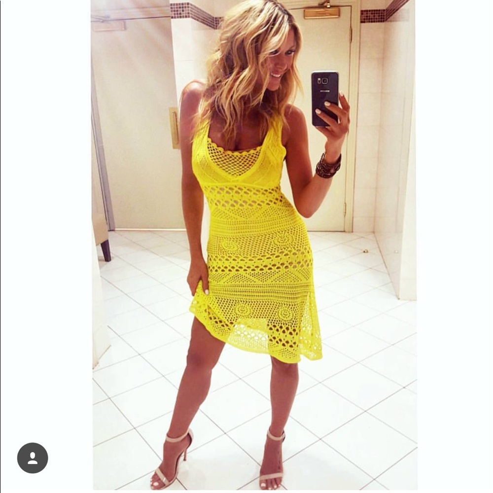 bebe Yellow Crochet Midi Dress